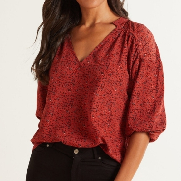 Roan + Ryan Evereve Red Olivia Leopard Blouse L NWOT - Picture 1 of 8